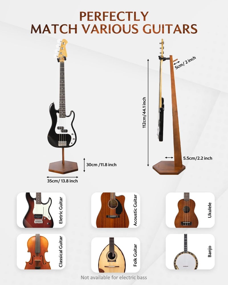 STRICH Bass Guitar Stand, HardWood 44.1" Height Floor Guitar Dispaly, Walnut Guitars Holder with Hanger for Home, Studio (FH-2, Bass Display) - Image 1